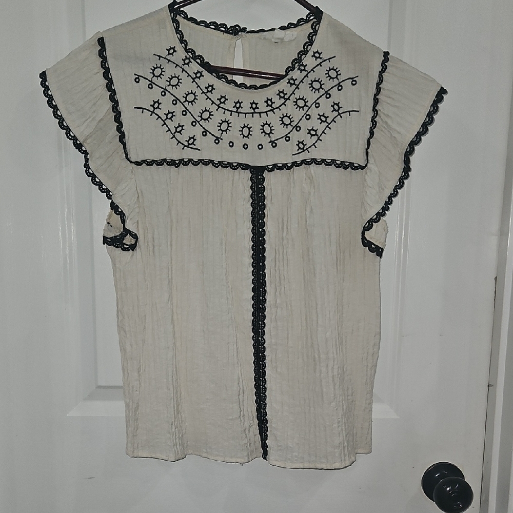 Mine Cream Ruffled Bib Collar Blouse
